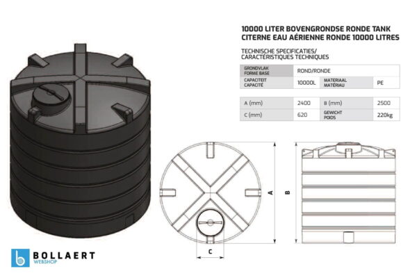 bovengrondse ronde watertank - 10000 liter
