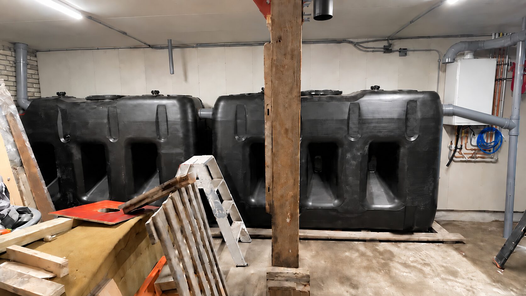 Bovengrondse Septische Tank - installatie van twee gekoppelde kunststof septic tanks
