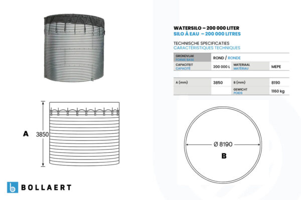 technische tekening watersilo 200000l
