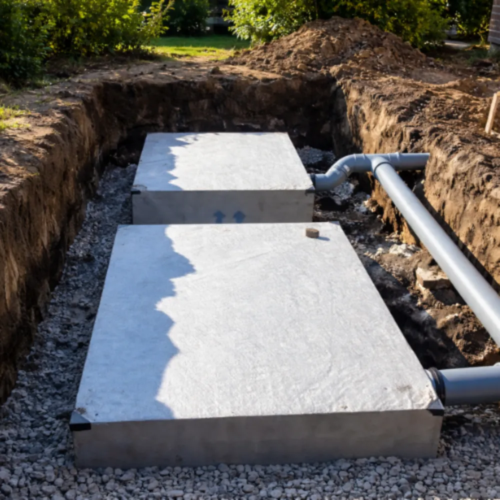 Ondergrondse infiltratieput voor regenwater met aansluiting op infiltratievoorziening in de tuin