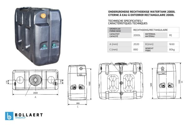 ondergrondse-rechthoekige-regenput-in-kunststof-2000-liter-technische-tekening-en-afmeting